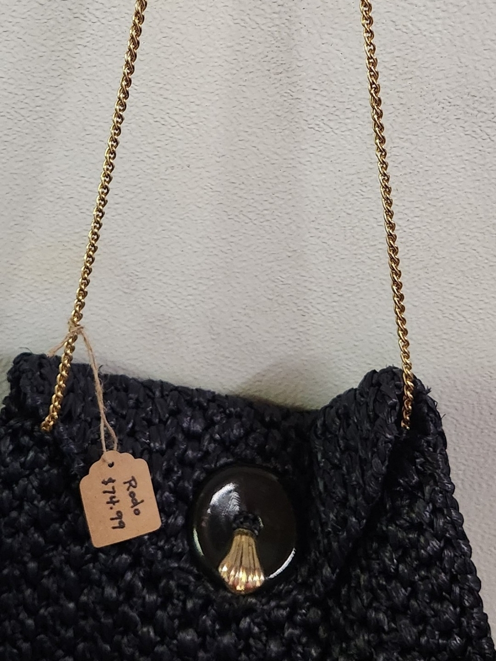 Moda Black Woven Shoulder Bag with Gold Chain